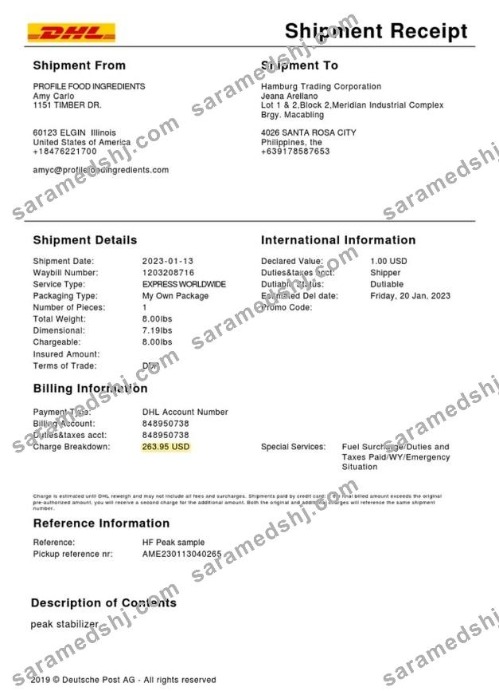 DHL service shipment receipt